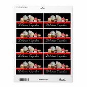 DELICIEUZE CUPCAKES DESERT SHOP, Roze zwart rood Etiket (Full Sheet)
