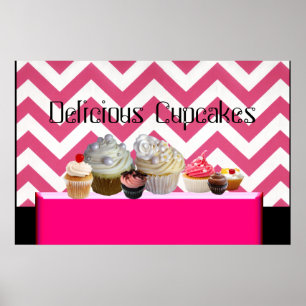 DELICIEUZE CUPCAKES WINKEL/ ROZE WIT CHEVRON POSTER