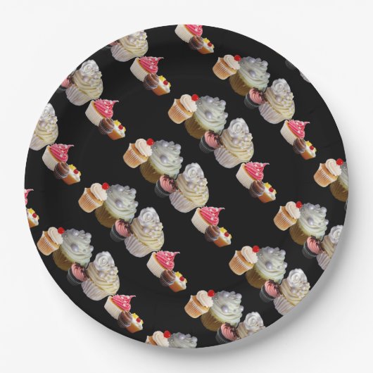 DELICIEUZE CUPCAKES WOESTIJNWINKEL, Roze, Fuchsia Papieren Bordje (Voorkant)