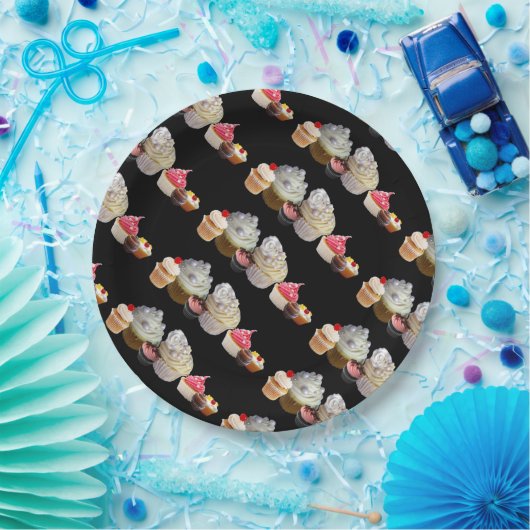 DELICIEUZE CUPCAKES WOESTIJNWINKEL, Roze,Fuchsia W Papieren Bordje (Feest)