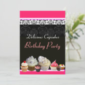 DELICIEUZE KAPITEIN BIRTHDAY PARTIJ, rood roze zwa Kaart (Staand voorkant)