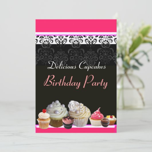 DELICIEUZE KAPITEIN BIRTHDAY PARTIJ, rood roze zwa Kaart (Staand voorkant)