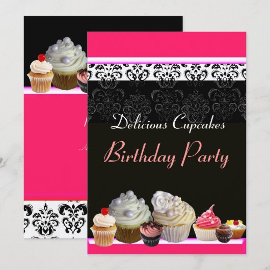 DELICIEUZE KAPITEIN BIRTHDAY PARTIJ, rood roze zwa Kaart (Voorkant / Achterkant)