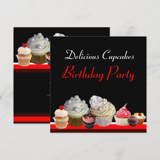 DELICIEUZE KAPITEIN BIRTHDAY PARTIJ, rood roze zwa Kaart (Voorkant / Achterkant)