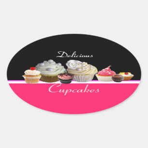 DELICIEUZE KAPITEIN BIRTHDAY PARTIJ, rood roze zwa Ovale Sticker