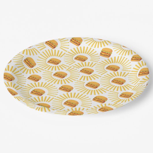 Delicioso hamburguer com batatas fritas papieren bordje (Gekanteld)