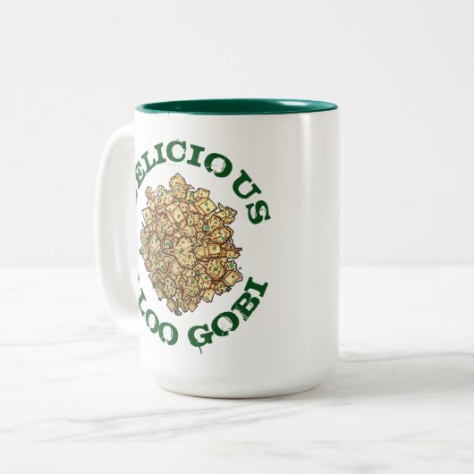 Delicious Aloo Gobi Indian Food Cauliflower Curry Tweekleurige Koffiemok (Voorkant links)