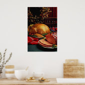 Delicious Bked ham, roast kalkoen Poster (Keuken)