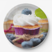 Delicious Blueberry Cupcake met hipped Cream Papieren Bordje (Voorkant)