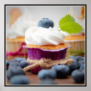 Delicious Blueberry Cupcake met hipped Cream Poster