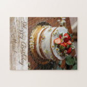 Delicious Cake Topped met aardbeien Birthday Legpuzzel (Horizontaal)