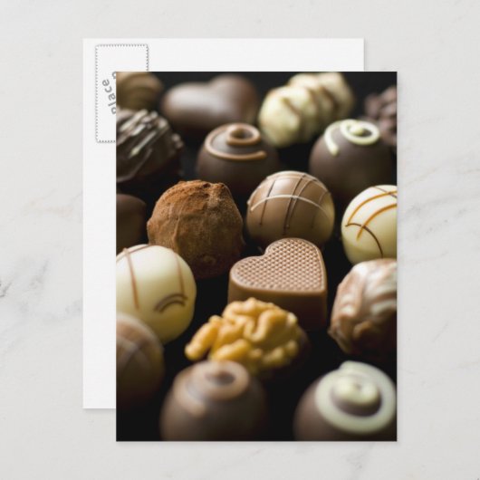 Delicious chocoladepralines briefkaart (Voorkant / Achterkant)