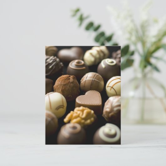 Delicious chocoladepralines briefkaart (Staand voorkant)