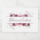 Delicious Cookies Burgundy Script Floral Voedselcontainer Etiket (Enkel label)