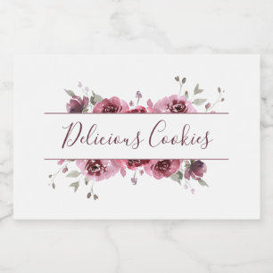 Delicious Cookies Burgundy Script Floral Voedselcontainer Etiket