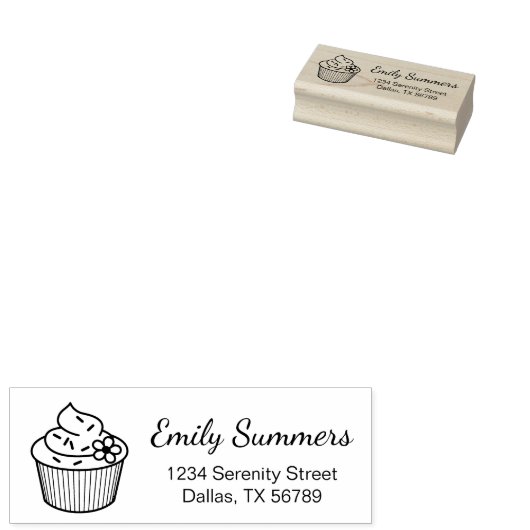 Delicious Cupcake met Frosting Address Rubberstempel (Gestempeld)