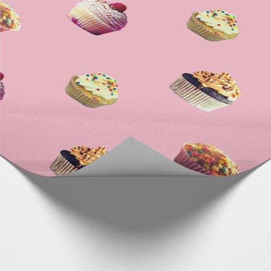 Delicious Cupcakes glanzende wrapping Paper, roze Cadeaupapier (Hoek)