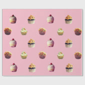 Delicious Cupcakes glanzende wrapping Paper, roze Cadeaupapier (Vlak)