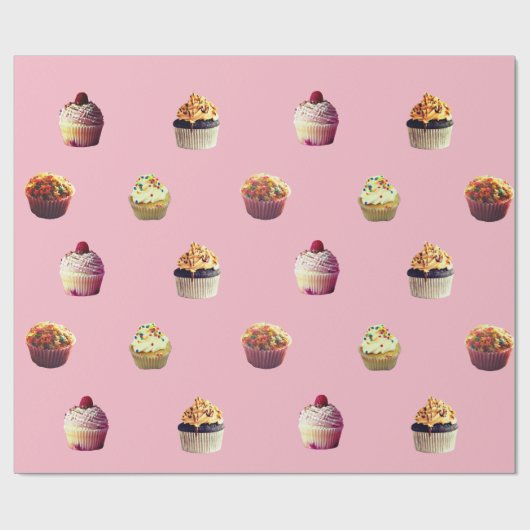 Delicious Cupcakes glanzende wrapping Paper, roze Cadeaupapier (Vlak)