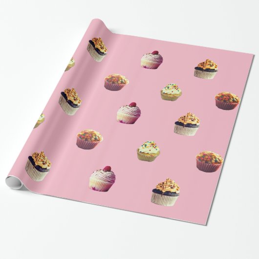 Delicious Cupcakes glanzende wrapping Paper, roze Cadeaupapier (Uitgerold)