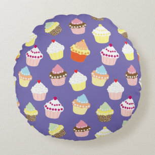 Delicious Decorated Birthday Cupcakes Round Pillow Rond Kussen