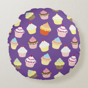 Delicious Decorated Birthday Cupcakes Round Pillow Rond Kussen