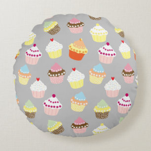 Delicious Decorated Birthday Cupcakes Round Pillow Rond Kussen