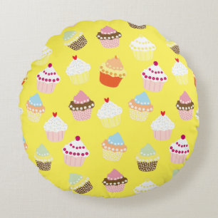 Delicious Decorated Birthday Cupcakes Round Pillow Rond Kussen