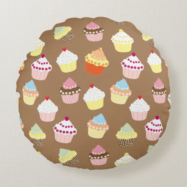 Delicious Decorated Birthday Cupcakes Round Pillow Rond Kussen (Voorkant)