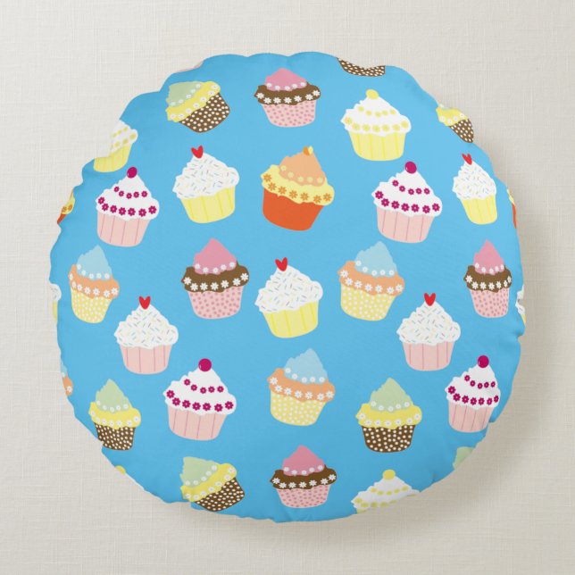 Delicious Decorated Birthday Cupcakes Round Pillow Rond Kussen (Voorkant)