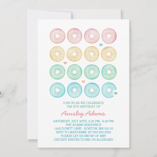 Delicious Donuts Birthday Party Kaart (Voorkant)