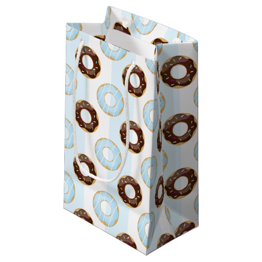Delicious Donuts Blue Stripes Pattern Gift Bag Klein Cadeauzakje (Voorkant Gekanteld)