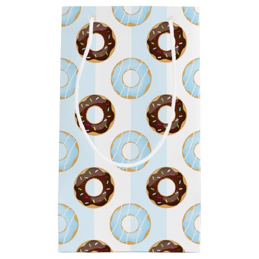 Delicious Donuts Blue Stripes Pattern Gift Bag Klein Cadeauzakje (Voorkant)