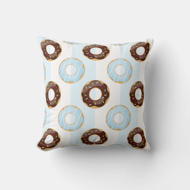 Delicious Donuts Blue Stripes Pattern Pillow Kussen (Voorkant)