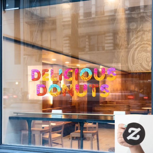 Delicious Donuts Cartoon Glazed Sprinkles Raamsticker (Cafe Raam)