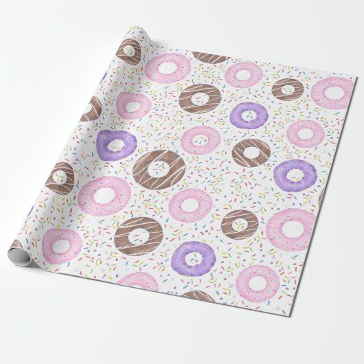 Delicious Donuts on White Wrapping Paper Cadeaupapier (Uitgerold)