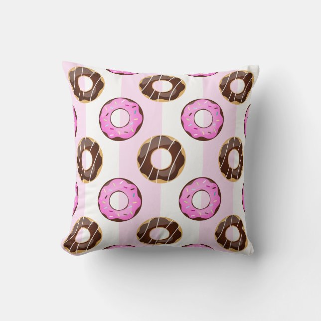 Delicious Donuts roze Stripes Patroonpiloot Kussen (Voorkant)