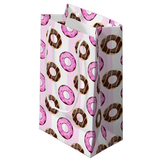 Delicious Donuts roze Stripes Pattern Gift Bag Klein Cadeauzakje (Voorkant Gekanteld)