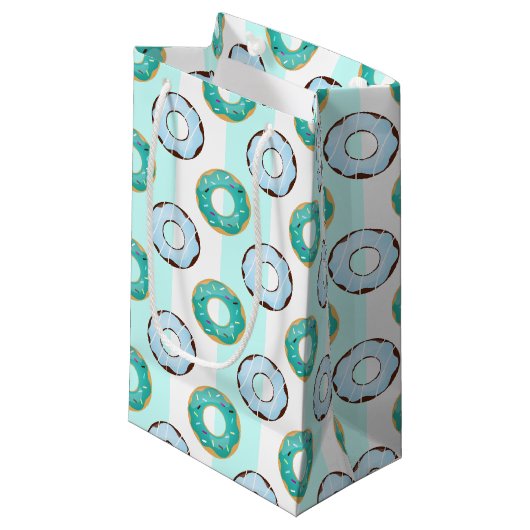 Delicious Donuts Turquoise Stripes Gift Bag Klein Cadeauzakje (Voorkant Gekanteld)
