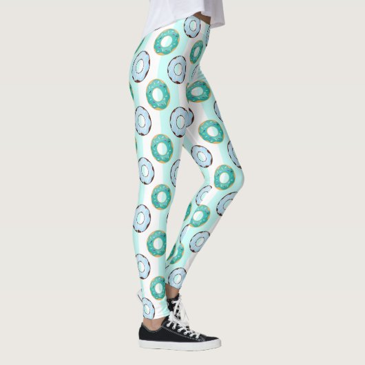 Delicious Donuts Turquoise Stripes Pattern Leggings (Rechts)