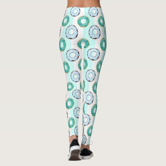 Delicious Donuts Turquoise Stripes Pattern Leggings (Achterkant)