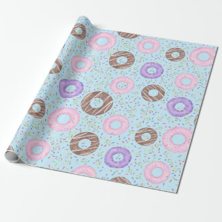 Delicious Donuts Wrapping Paper on Blue Cadeaupapier