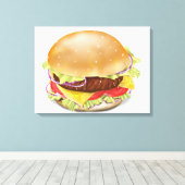 Delicious hamburger of cheeseburger. canvas afdruk (Insitu (Houten vloer))
