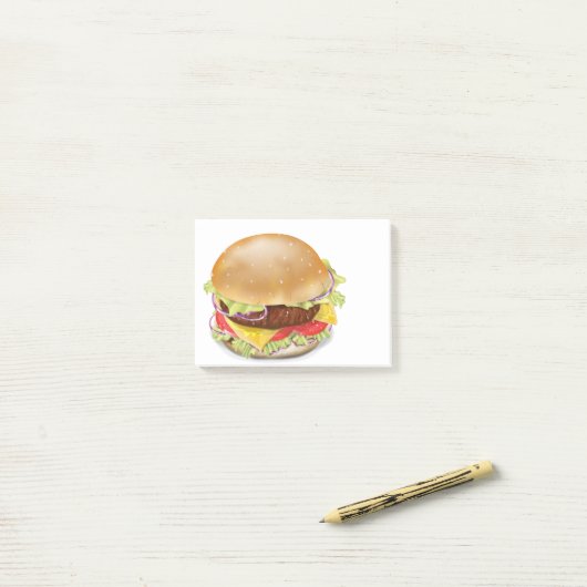 Delicious hamburger of cheeseburger. post-it® notes (Op bureau)