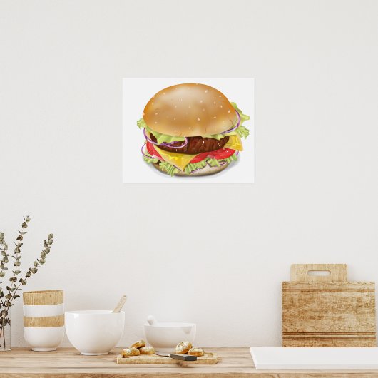 Delicious hamburger of cheeseburger. poster (Keuken)