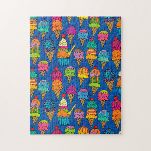 Delicious Ice Cream Cones Food Oranje Blue Green Legpuzzel