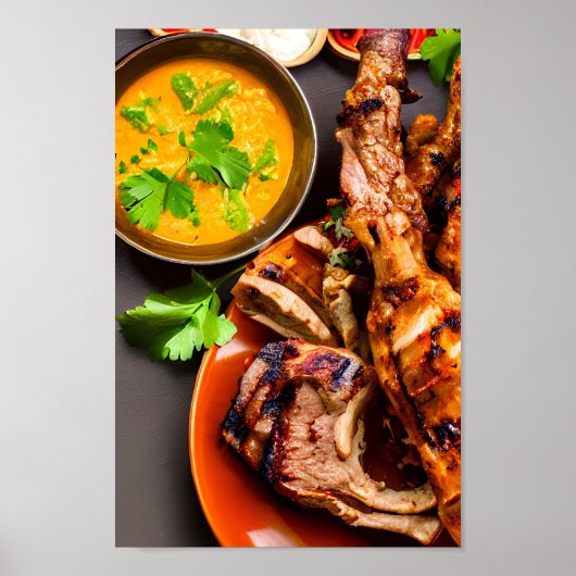 Delicious Lamb Thigh Steak in A Platter Poster (Voorkant)