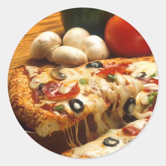 Delicious Pizza Ronde Sticker (Voorkant)