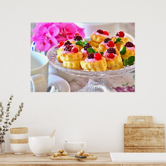 Delicious Red Berries Cake Puff Pastry Dessert Poster (Keuken)