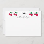 Delicious Red Cherry Monogrammed Notitiekaartje (Voorkant)